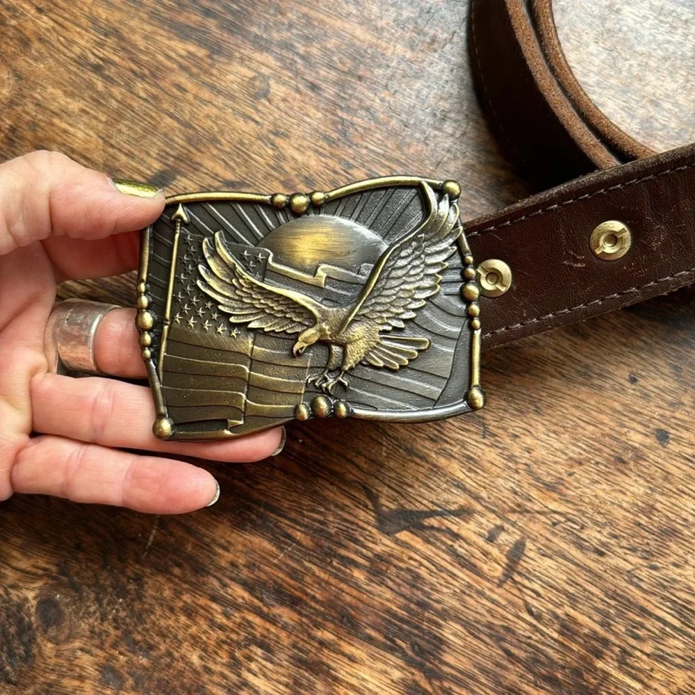 NRA travel zipper belt w/ American Eagle, Flag & NRA embossed leather belt sz 46